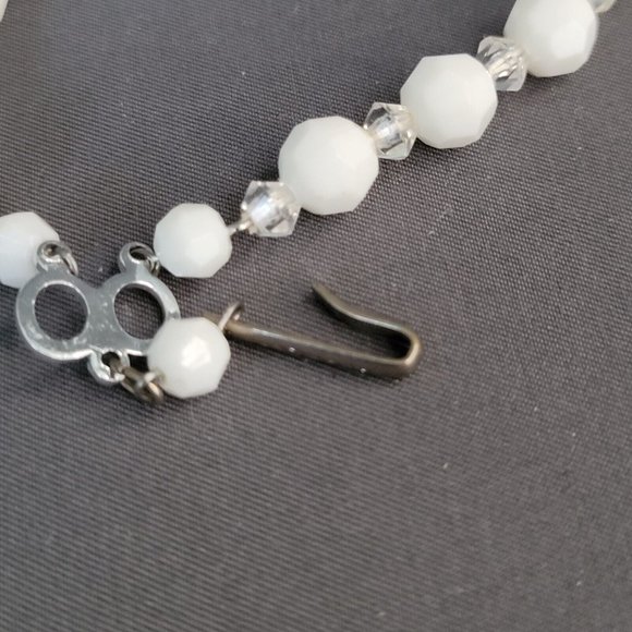 Womens White Beads AB Aurora Borealis Fashion Necklace Earrings Set Germany Made - Picture 6 of 11